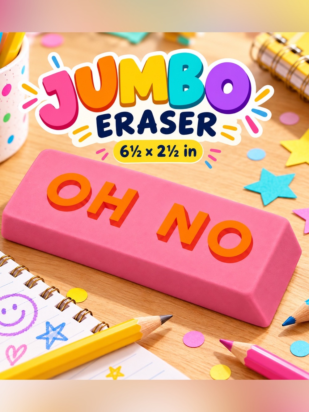 Pink Jumbo "OH NO" Eraser - Fun School & Teacher Supply